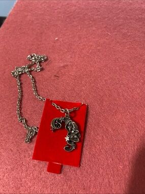 Silver-tone Celestial Witch Pendant Necklace in Red